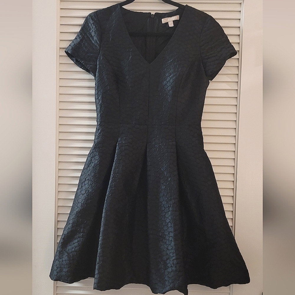 Banana Republic - Black Fit & Flare Embossed Cap Sleeve Party Cocktail Dress